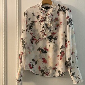 White House Black Market Floral Ruffle Blouse – Size 6